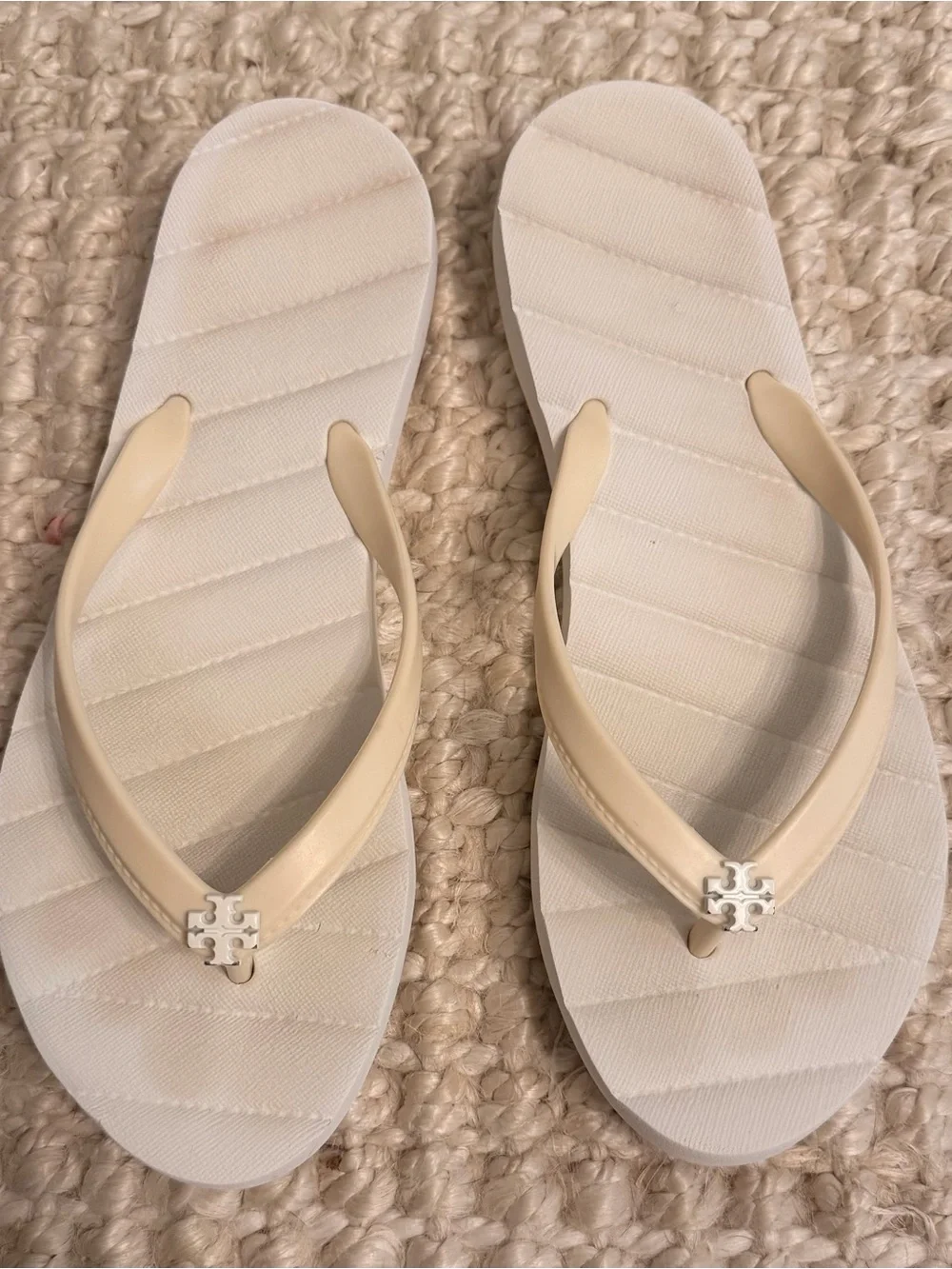 Tory Burch Ivory Logo Flip Flop Sandals